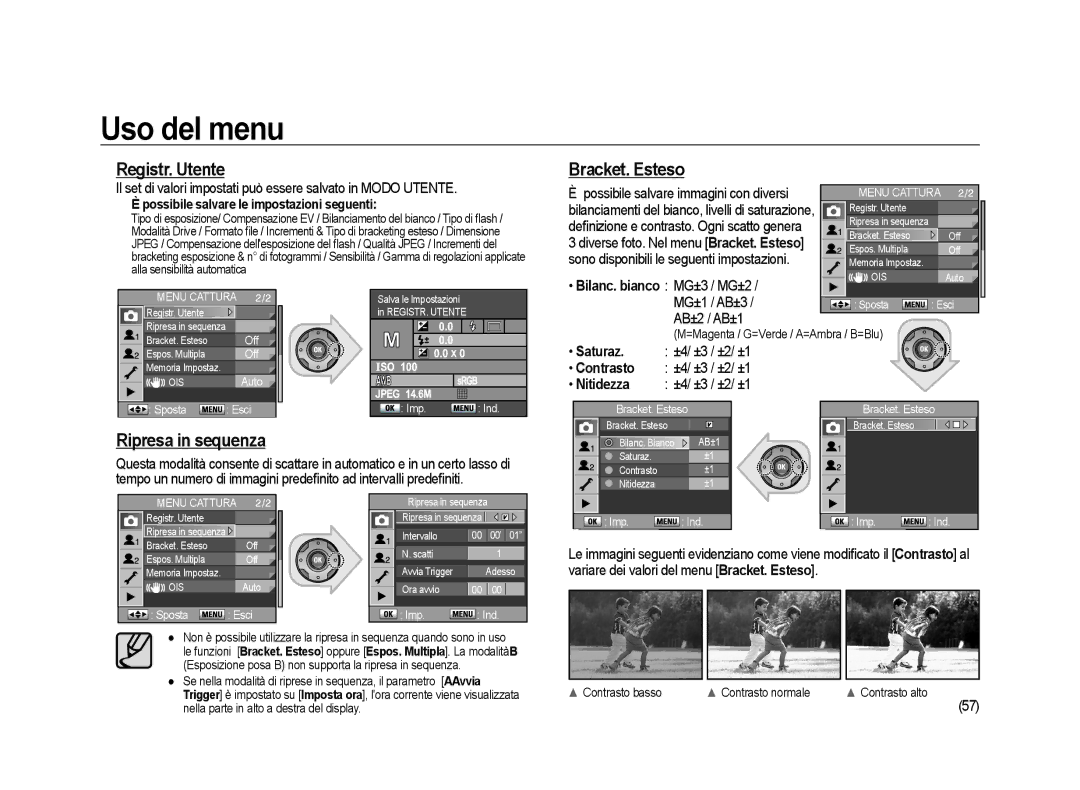 Samsung ER-GX20ZBBA/E1, ER-GX20ZBBC/E1 manual Registr. Utente Bracket. Esteso, Ripresa in sequenza, Saturaz, Nitidezza 