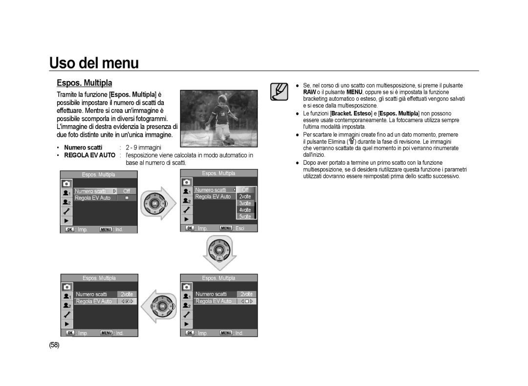 Samsung ER-GX20ZBBA/IT, ER-GX20ZBBC/E1, ER-GX20ZBBB/E1, ER-GX20ZBBA/E1 manual Espos. Multipla, Numero scatti 