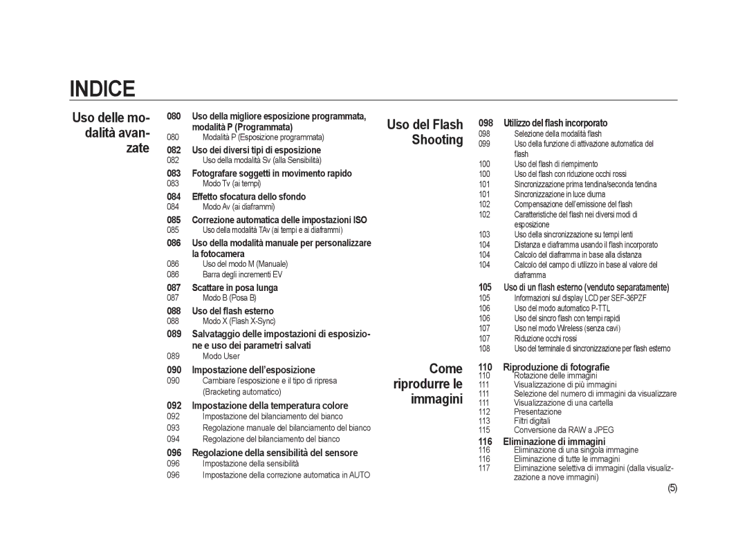 Samsung ER-GX20ZBBA/E1, ER-GX20ZBBC/E1, ER-GX20ZBBB/E1, ER-GX20ZBBA/IT manual Uso delle mo- dalità avan- zate 