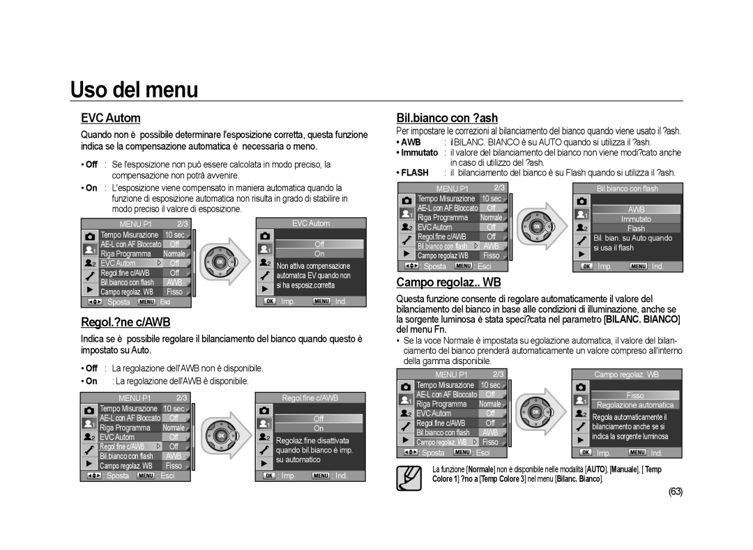 Samsung ER-GX20ZBBC/E1, ER-GX20ZBBB/E1, ER-GX20ZBBA/E1 EVC Autom, Bil.bianco con ?ash, Campo regolaz.. WB, Regol.?ne c/AWB 