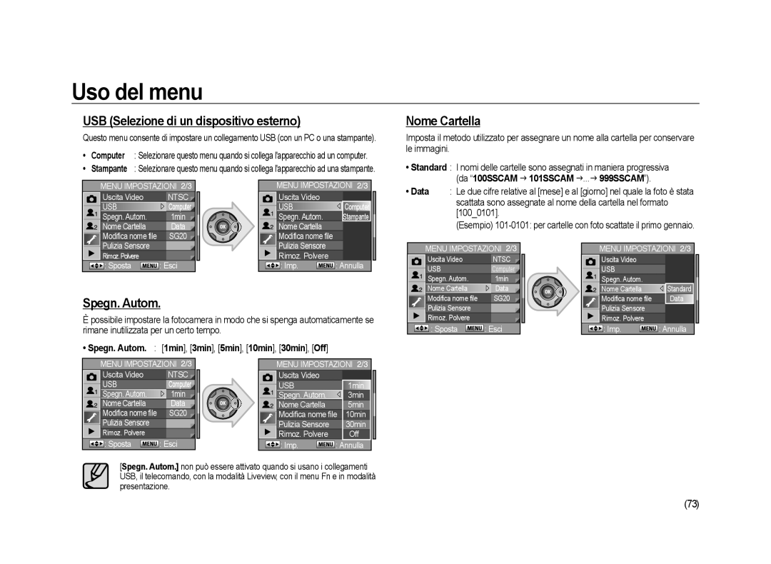 Samsung ER-GX20ZBBA/E1, ER-GX20ZBBC/E1 manual USB Selezione di un dispositivo esterno, Nome Cartella, Spegn. Autom, Data 