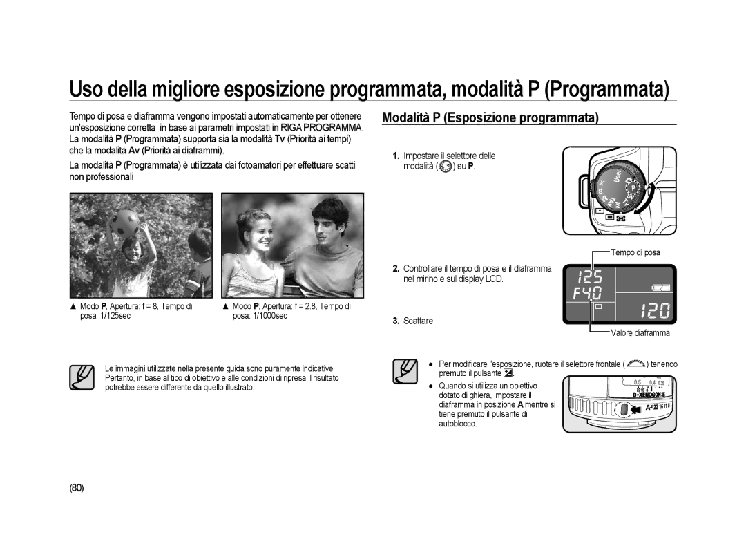 Samsung ER-GX20ZBBB/E1, ER-GX20ZBBC/E1 manual Modalità P Esposizione programmata, Impostare il selettore delle Modalità su P 