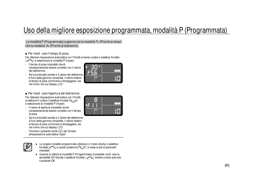 Samsung ER-GX20ZBBA/E1, ER-GX20ZBBC/E1, ER-GX20ZBBB/E1, ER-GX20ZBBA/IT Per modiﬁcare lapertura del diaframma, Del diaframma 