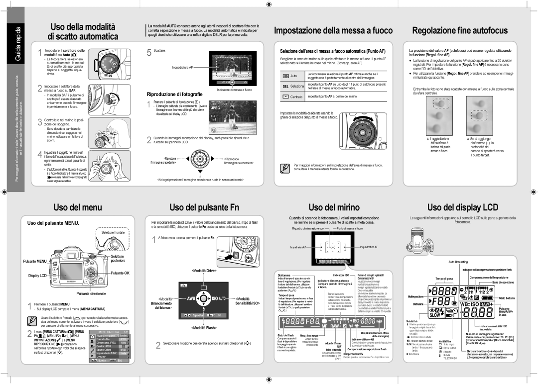 Samsung ER-GX20ZBBB/E1 manual Impostazione della messa a fuoco Regolazione fine autofocus, Uso del menu, Uso del mirino 