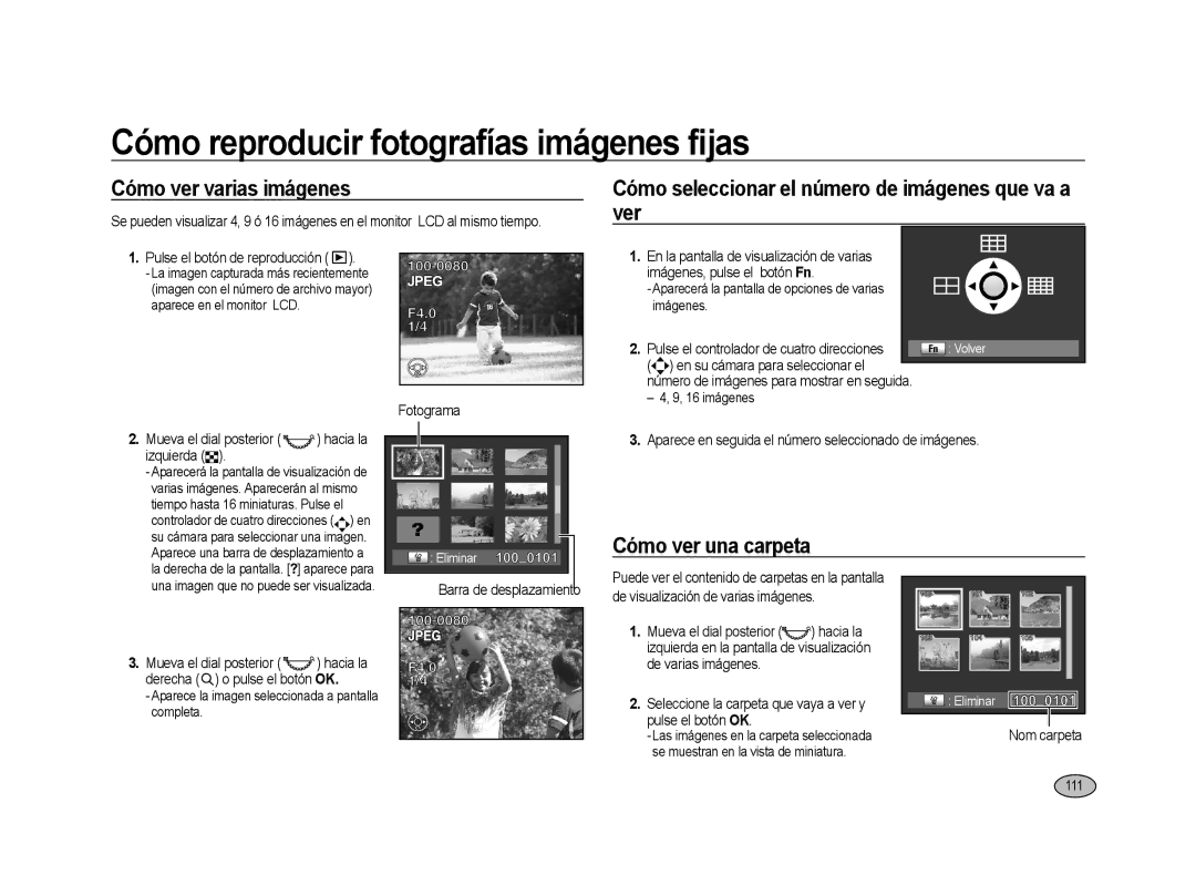 Samsung ER-GX20ZBBA/E1 Cómo ver varias imágenes, Cómo seleccionar el número de imágenes que va a ver, Cómo ver una carpeta 