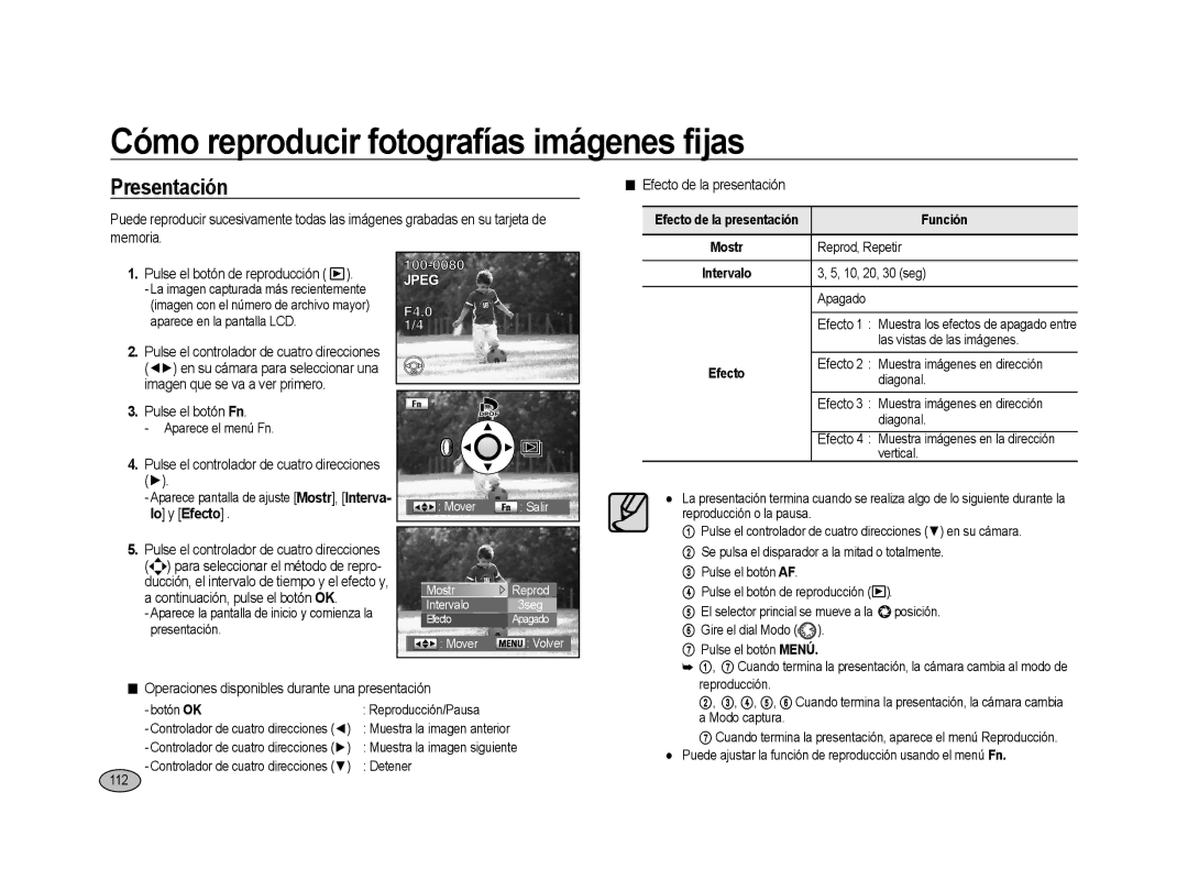 Samsung ER-GX20ZBBC/ES, ER-GX20ZBBC/E1, ER-GX20ZBBB/E1 manual Presentación, Pulse el controlador de cuatro direcciones 