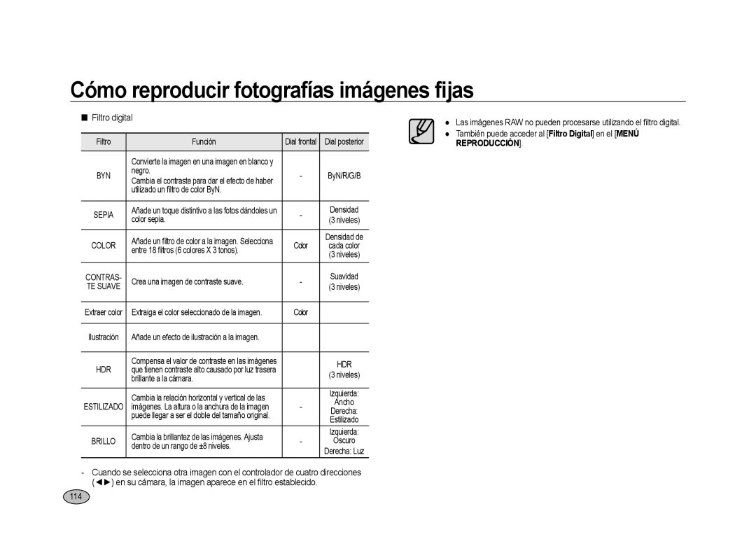 Samsung ER-GX20ZBBC/E1, ER-GX20ZBBB/E1, ER-GX20ZBBA/E1, ER-GX20ZBBC/ES, ER-GX20ZBBB/SP manual 114, Filtro digital 