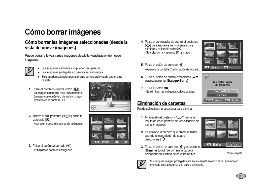 Samsung ER-GX20ZBBC/ES, ER-GX20ZBBC/E1, ER-GX20ZBBB/E1, ER-GX20ZBBA/E1, ER-GX20ZBBB/SP manual Eliminación de carpetas, 117 