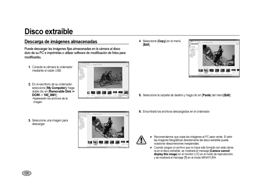 Samsung ER-GX20ZBBA/E1, ER-GX20ZBBC/E1, ER-GX20ZBBB/E1 Disco extraíble, Descarga de imágenes almacenadas, Modificarlas, 126 