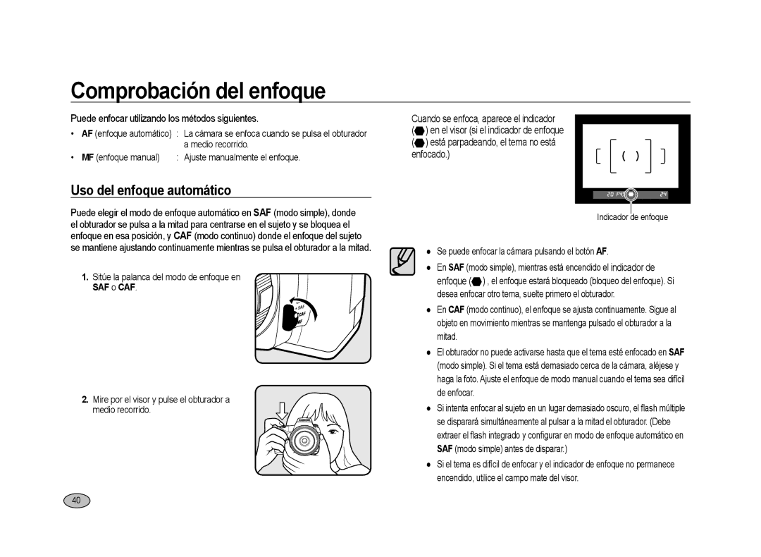 Samsung ER-GX20ZBBB/E1, ER-GX20ZBBC/E1, ER-GX20ZBBA/E1, ER-GX20ZBBC/ES Comprobación del enfoque, Uso del enfoque automático 