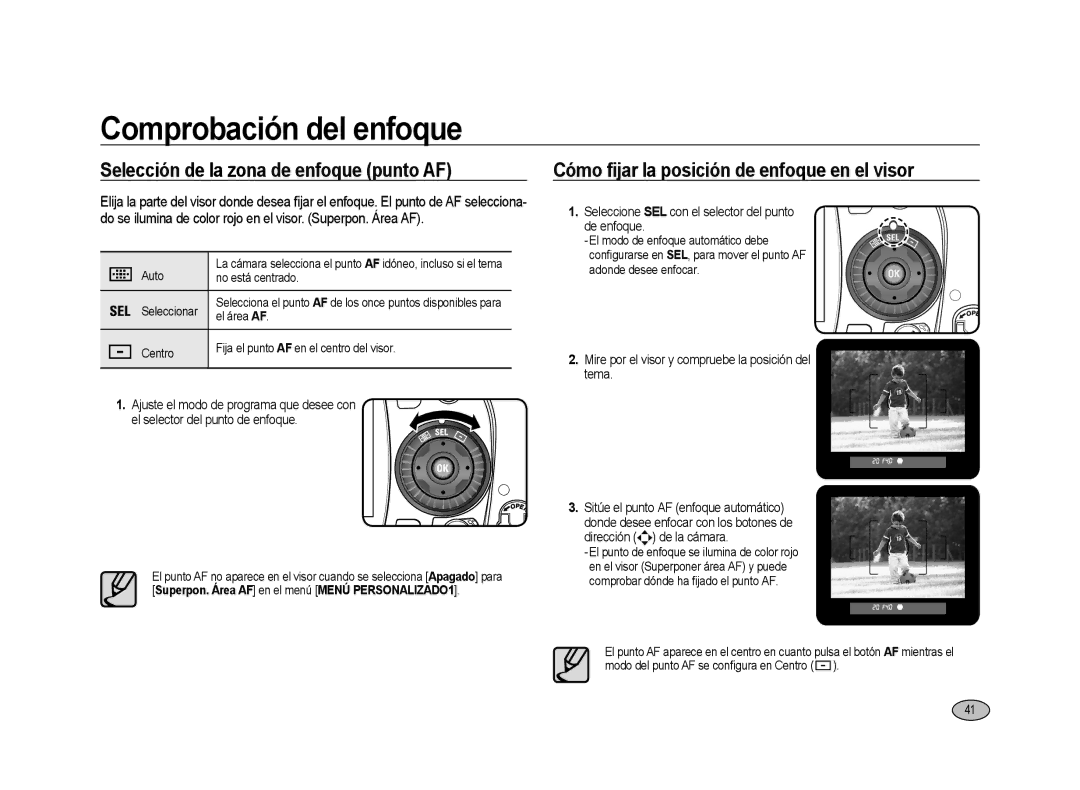 Samsung ER-GX20ZBBA/E1 manual Selección de la zona de enfoque punto AF, Cómo ﬁjar la posición de enfoque en el visor 