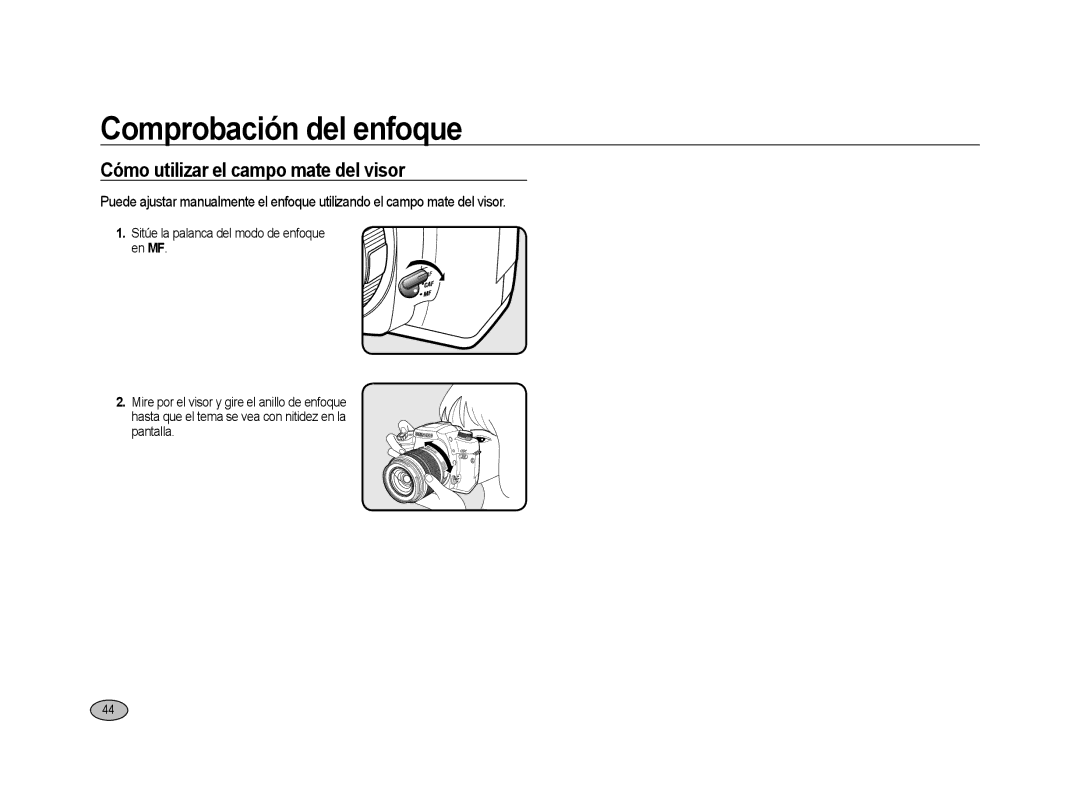 Samsung ER-GX20ZBBC/E1, ER-GX20ZBBB/E1, ER-GX20ZBBA/E1, ER-GX20ZBBC/ES manual Cómo utilizar el campo mate del visor, Pantalla 