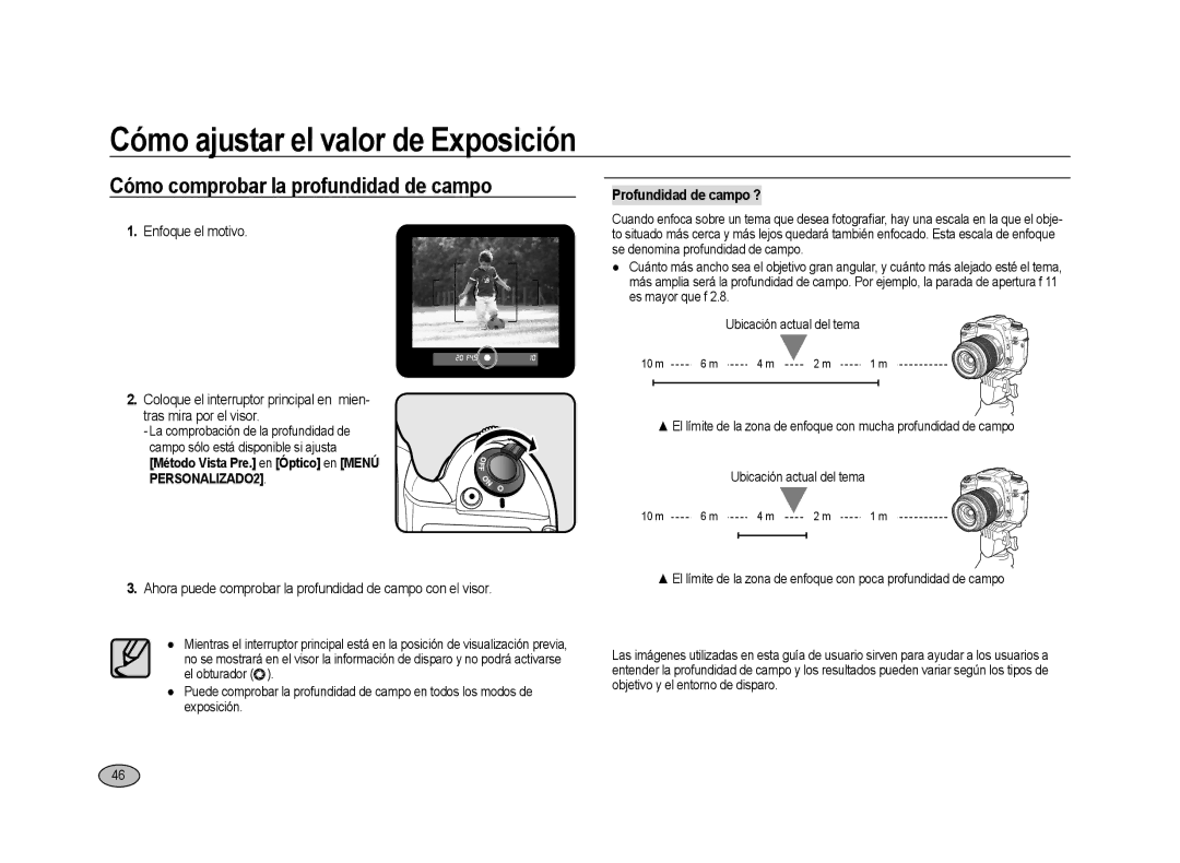 Samsung ER-GX20ZBBA/E1 Cómo comprobar la profundidad de campo, Ahora puede comprobar la profundidad de campo con el visor 