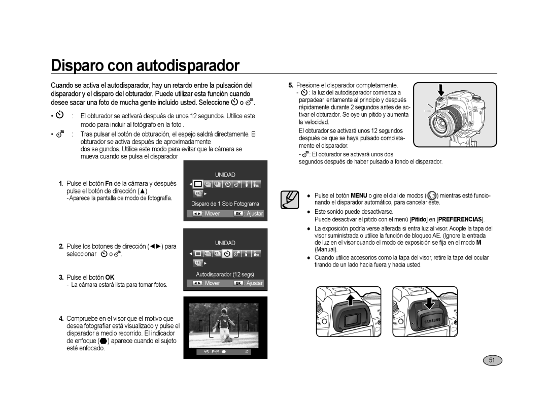 Samsung ER-GX20ZBBA/E1, ER-GX20ZBBC/E1 manual Disparo con autodisparador, La luz del autodisparador comienza a, La velocidad 