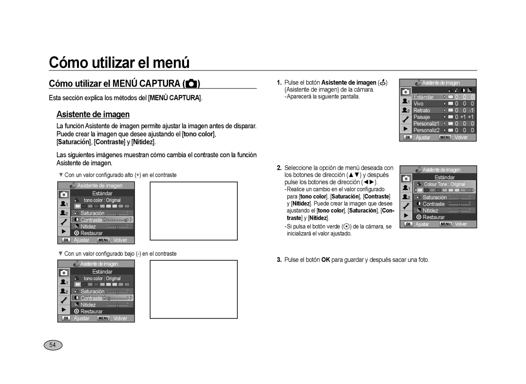 Samsung ER-GX20ZBBC/E1, ER-GX20ZBBB/E1, ER-GX20ZBBA/E1, ER-GX20ZBBC/ES Cómo utilizar el Menú Captura, Asistente de imagen 