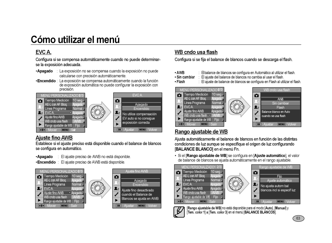 Samsung ER-GX20ZBBB/SP WB cndo usa ﬂash, Rango ajustable de WB, Ajuste ﬁno AWB, Calcularse con precisión automáticamente 