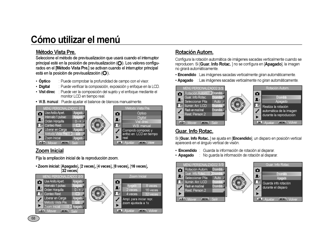 Samsung ER-GX20ZBBB/SP, ER-GX20ZBBC/E1, ER-GX20ZBBB/E1 Método Vista Pre, Rotación Autom, Guar. Info Rotac, Zoom Inicial 