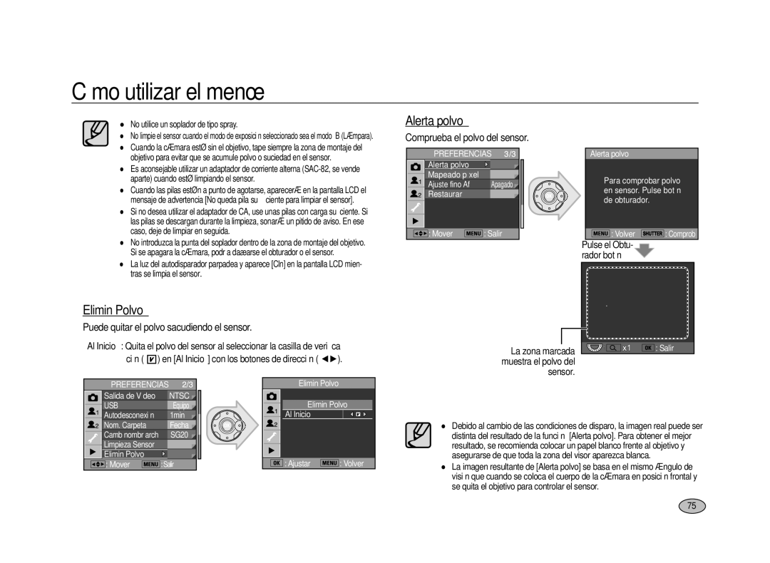 Samsung ER-GX20ZBBB/E1, ER-GX20ZBBC/E1, ER-GX20ZBBA/E1 manual Elimin Polvo, Puede quitar el polvo sacudiendo el sensor 