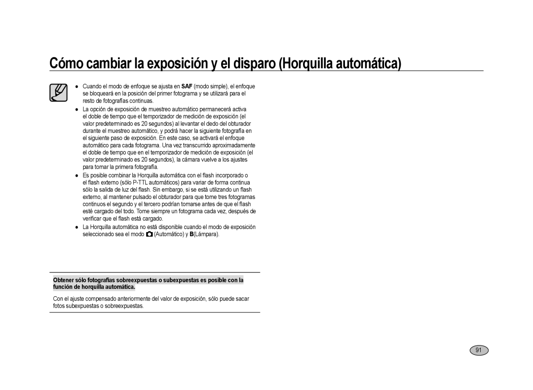 Samsung ER-GX20ZBBA/E1, ER-GX20ZBBC/E1, ER-GX20ZBBB/E1 manual Cómo cambiar la exposición y el disparo Horquilla automática 