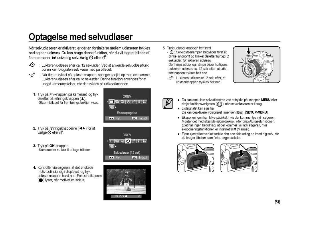 Samsung ER-GX20ZBBA/SE, ER-GX20ZBBC/E1, ER-GX20ZBBB/E1 manual Optagelse med selvudløser, Selvudløser 12 sek Flyt Indstil 