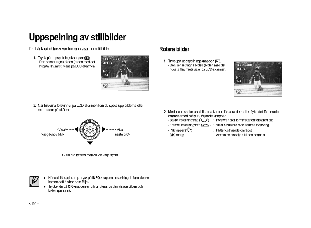 Samsung ER-GX20ZBBB/E1 Uppspelning av stillbilder, Rotera bilder, Det här kapitlet beskriver hur man visar upp stillbilder 