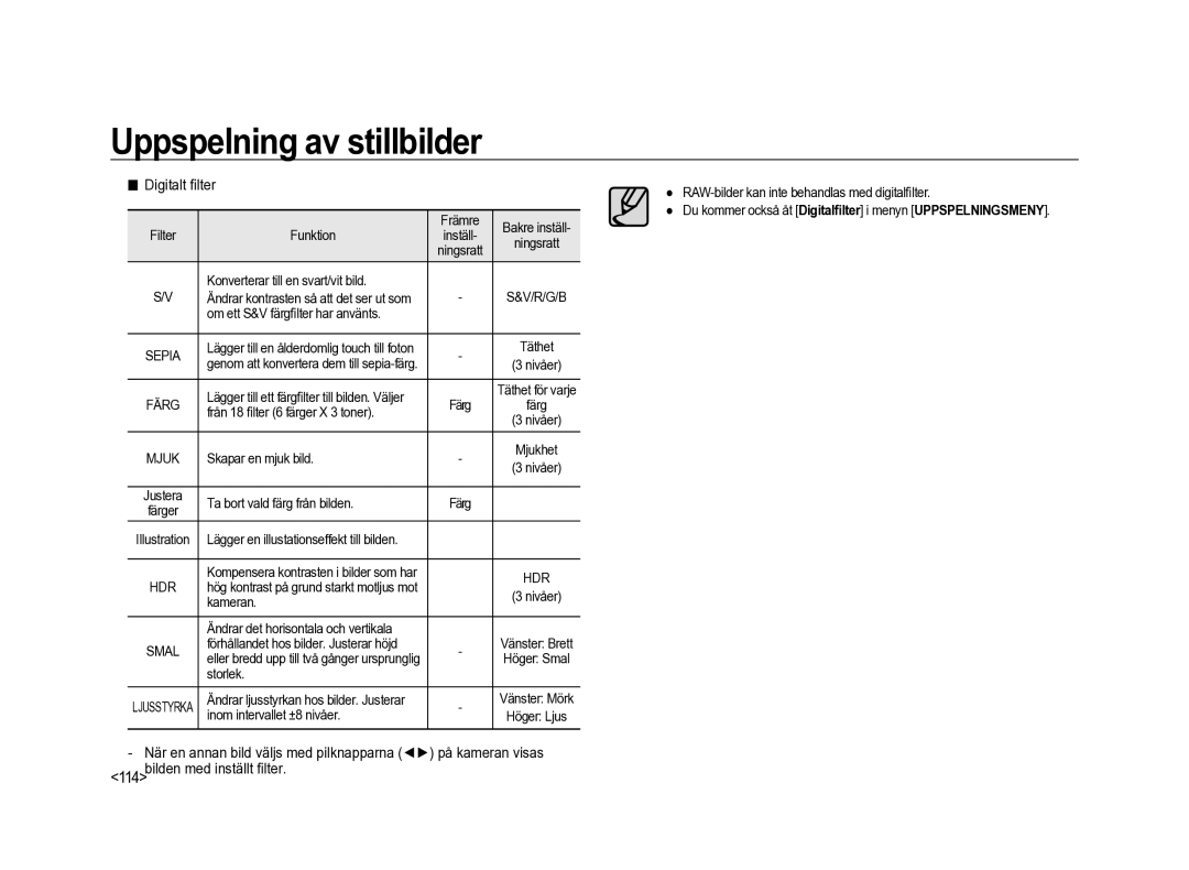 Samsung ER-GX20ZBBC/E1, ER-GX20ZBBB/E1, ER-GX20ZBBA/SE, ER-GX20ZBBA/E1, ER-GX20ZBBA/DK manual Digitalt ﬁlter 