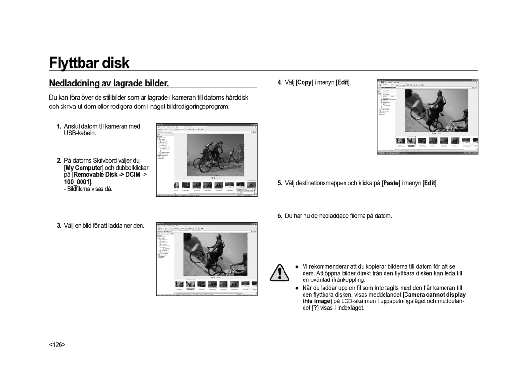 Samsung ER-GX20ZBBA/SE, ER-GX20ZBBC/E1 Flyttbar disk, Nedladdning av lagrade bilder, 126, På datorns Skrivbord väljer du 