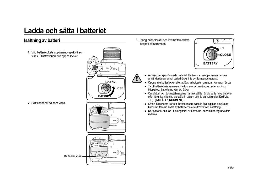 Samsung ER-GX20ZBBA/E1, ER-GX20ZBBC/E1, ER-GX20ZBBB/E1, ER-GX20ZBBA/SE Isättning av batteri, Sätt i batteriet så som visas 