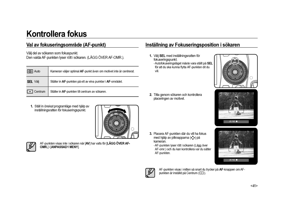 Samsung ER-GX20ZBBA/SE manual Val av fokuseringsområde AF-punkt, Inställning av Fokuseringsposition i sökaren, Auto, Välj 