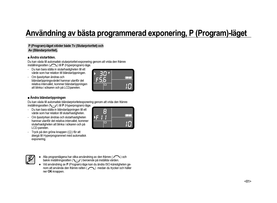 Samsung ER-GX20ZBBA/SE, ER-GX20ZBBC/E1, ER-GX20ZBBB/E1, ER-GX20ZBBA/E1, ER-GX20ZBBA/DK manual Ändra bländaröppningen 