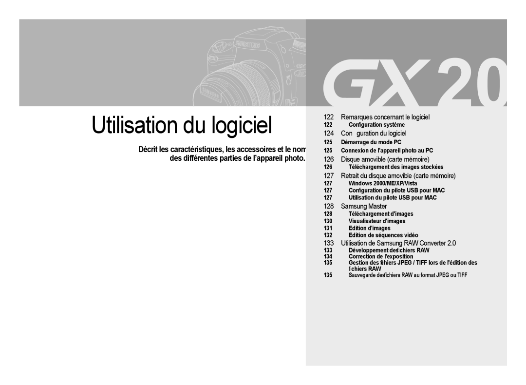 Samsung ER-GX20ZBBA/E1, ER-GX20ZBBC/E1 manual Retrait du disque amovible carte mémoire, Utilisation de Samsung RAW Converter 