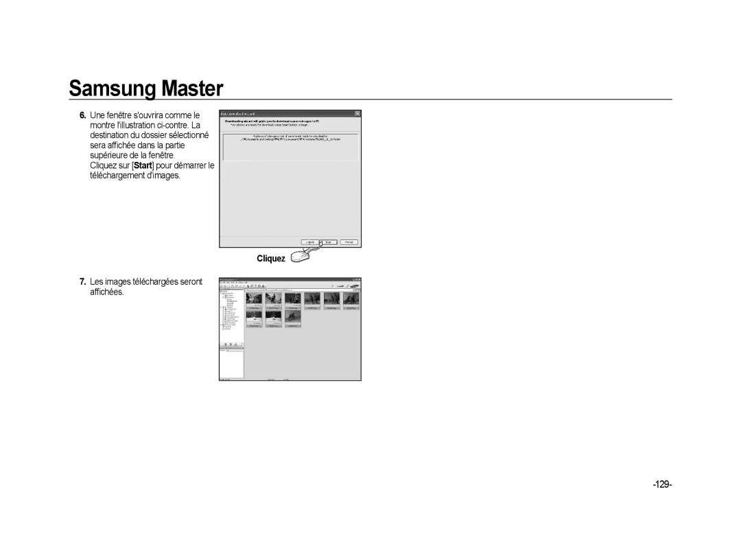 Samsung ER-GX20B01KFR, ER-GX20ZBBC/E1, ER-GX20ZBBB/FR, ER-GX20ZBBB/E1 manual 129, Les images téléchargées seront afﬁchées 