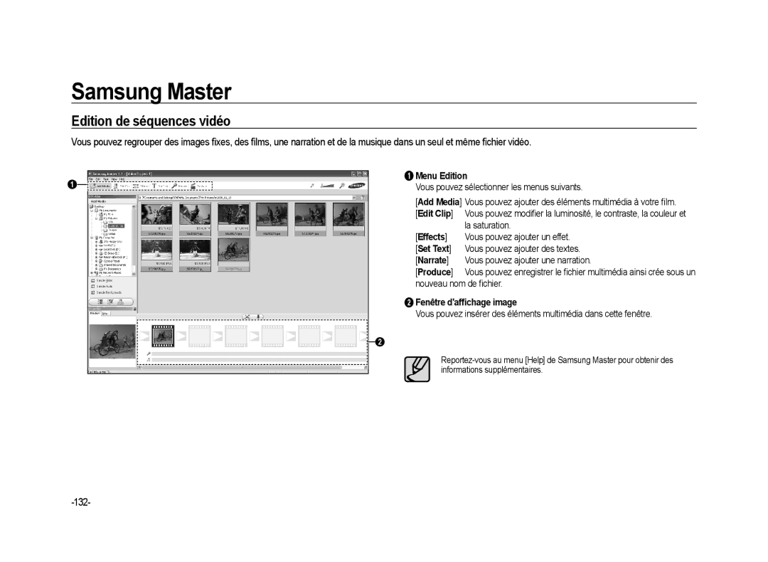 Samsung ER-GX20ZBBA/FR, ER-GX20ZBBC/E1, ER-GX20ZBBB/FR, ER-GX20ZBBB/E1, ER-GX20ZBBA/SE manual Edition de séquences vidéo, 132 