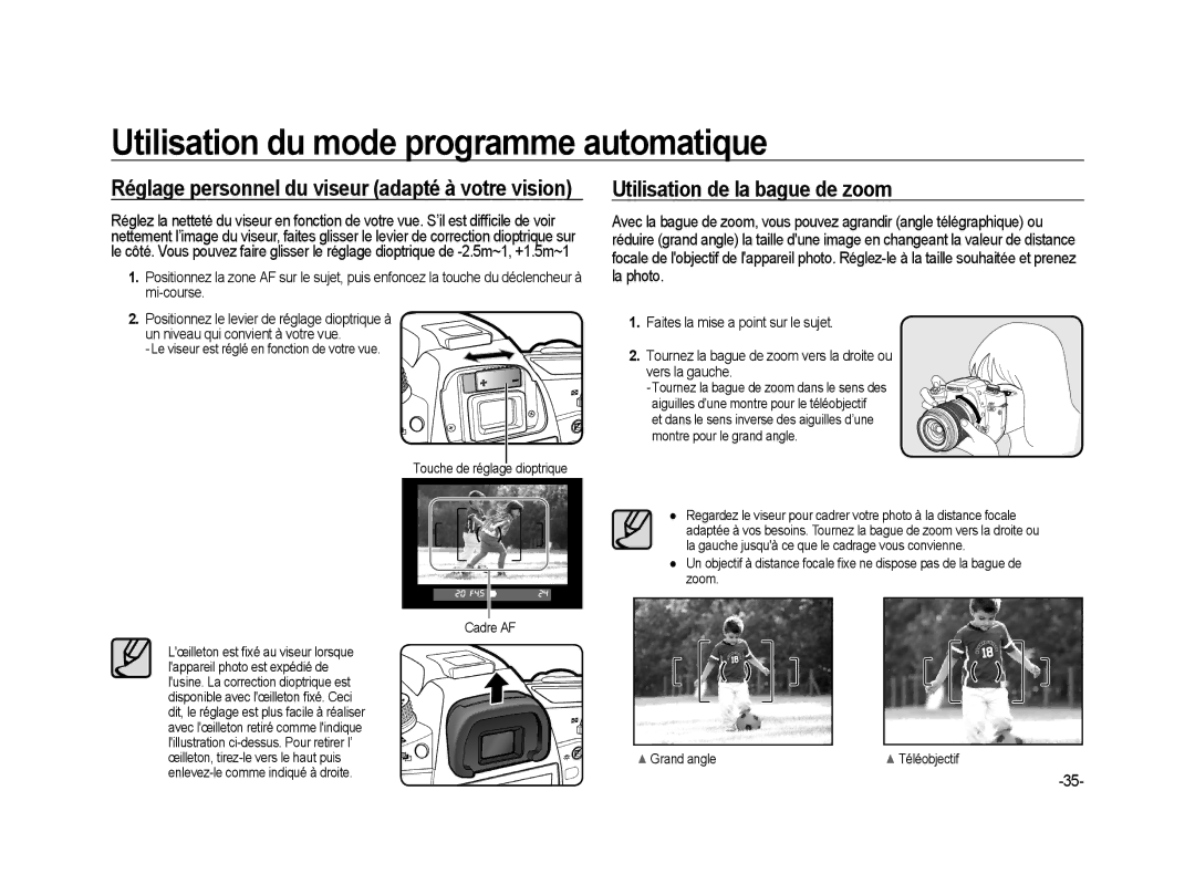 Samsung ER-GX20ZBBC/E1, ER-GX20ZBBB/FR Utilisation de la bague de zoom, Réglage personnel du viseur adapté à votre vision 