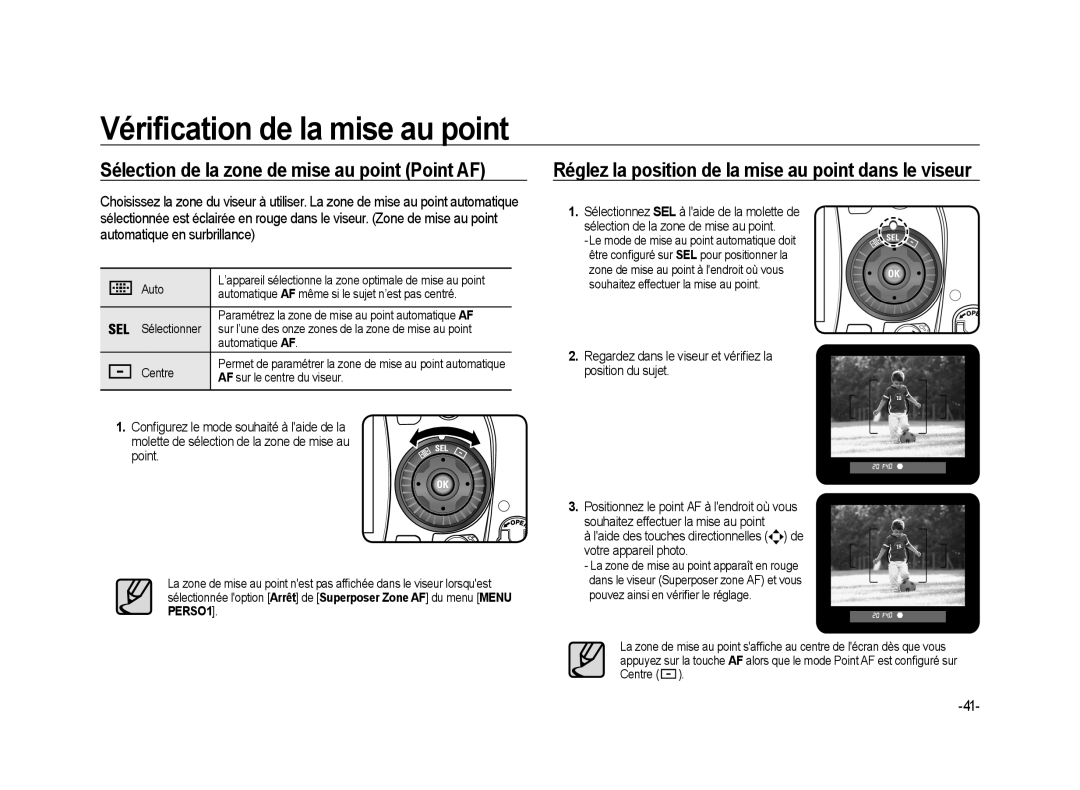 Samsung ER-GX20ZBBA/DK, ER-GX20ZBBC/E1, ER-GX20ZBBB/FR, ER-GX20ZBBB/E1 manual Sélection de la zone de mise au point Point AF 