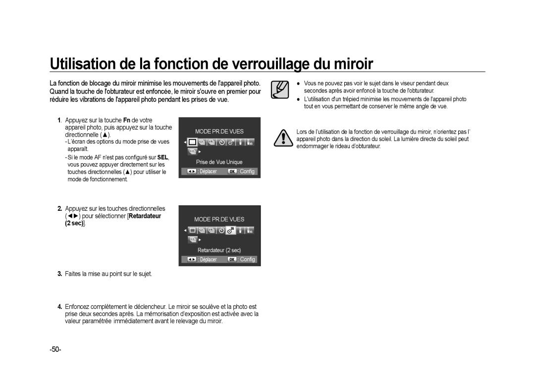 Samsung ER-GX20ZBBA/DK manual Utilisation de la fonction de verrouillage du miroir, Faites la mise au point sur le sujet 