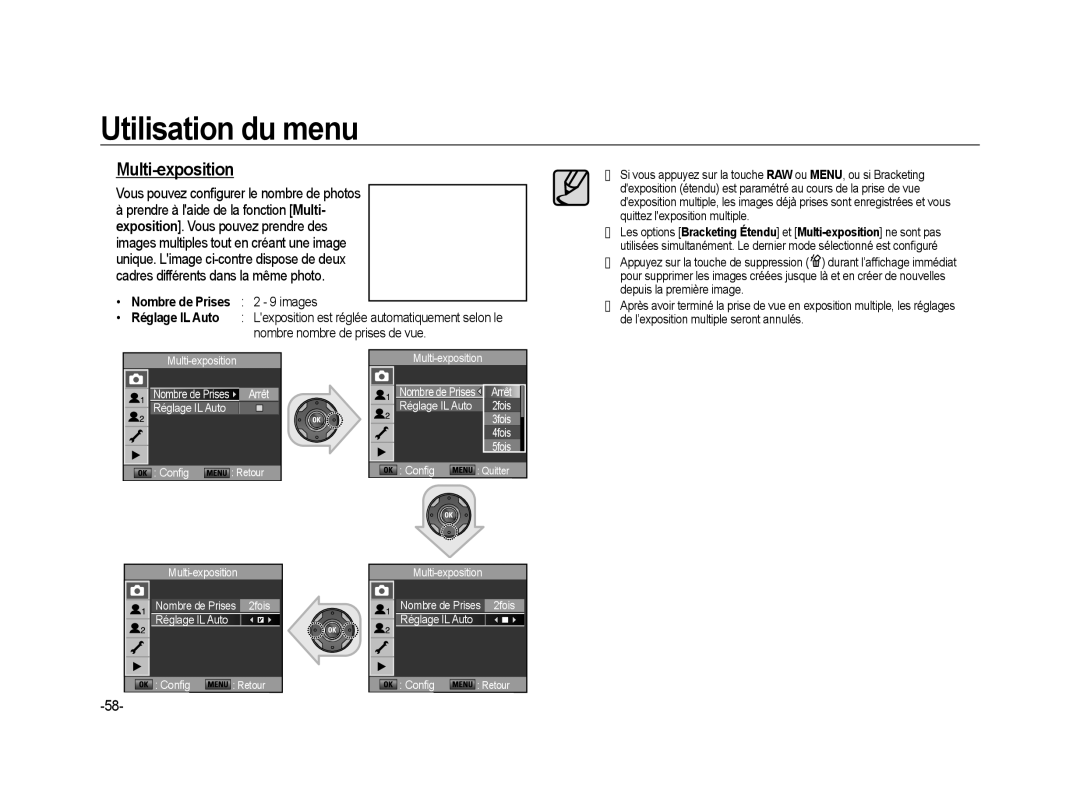 Samsung ER-GX20ZBBA/E1 manual Multi-exposition, Vous pouvez conﬁgurer le nombre de photos, Nombre de Prises 2 9 images 