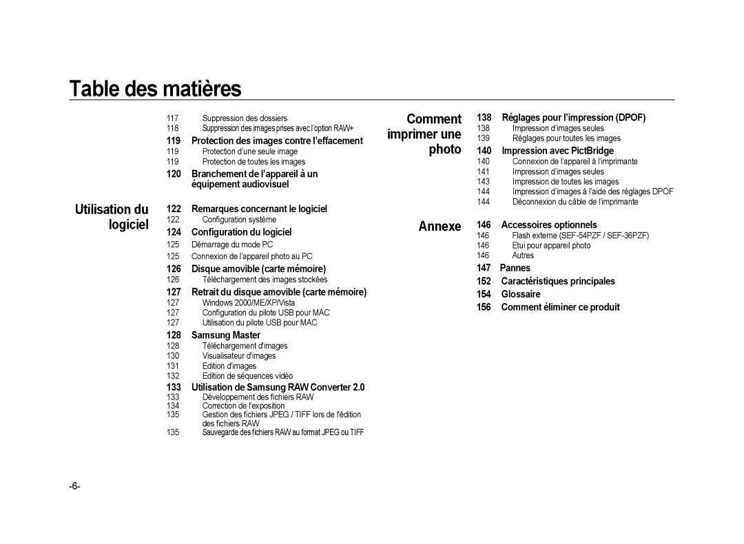 Samsung ER-GX20ZBBA/FR, ER-GX20ZBBC/E1, ER-GX20ZBBB/FR, ER-GX20ZBBB/E1, ER-GX20ZBBA/SE manual Comment imprimer une photo Annexe 