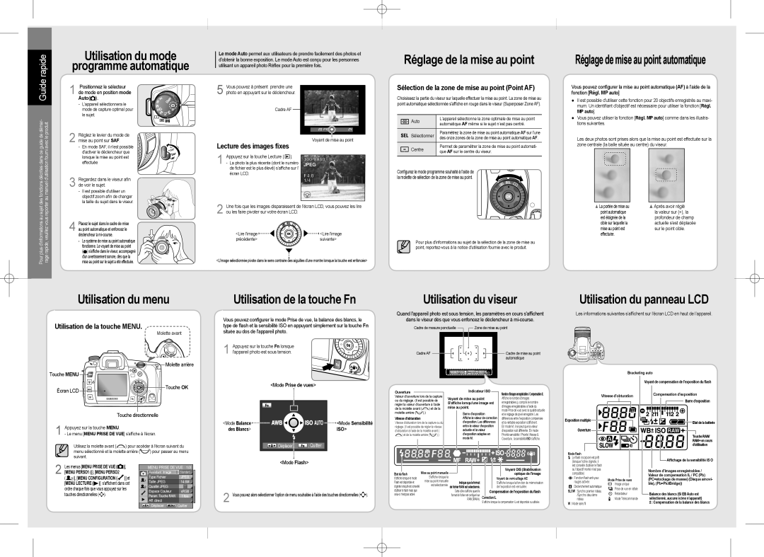 Samsung ER-GX20ZBBB/FR manual Utilisation du mode Programme automatique, Réglage de la mise au point, Utilisation du menu 