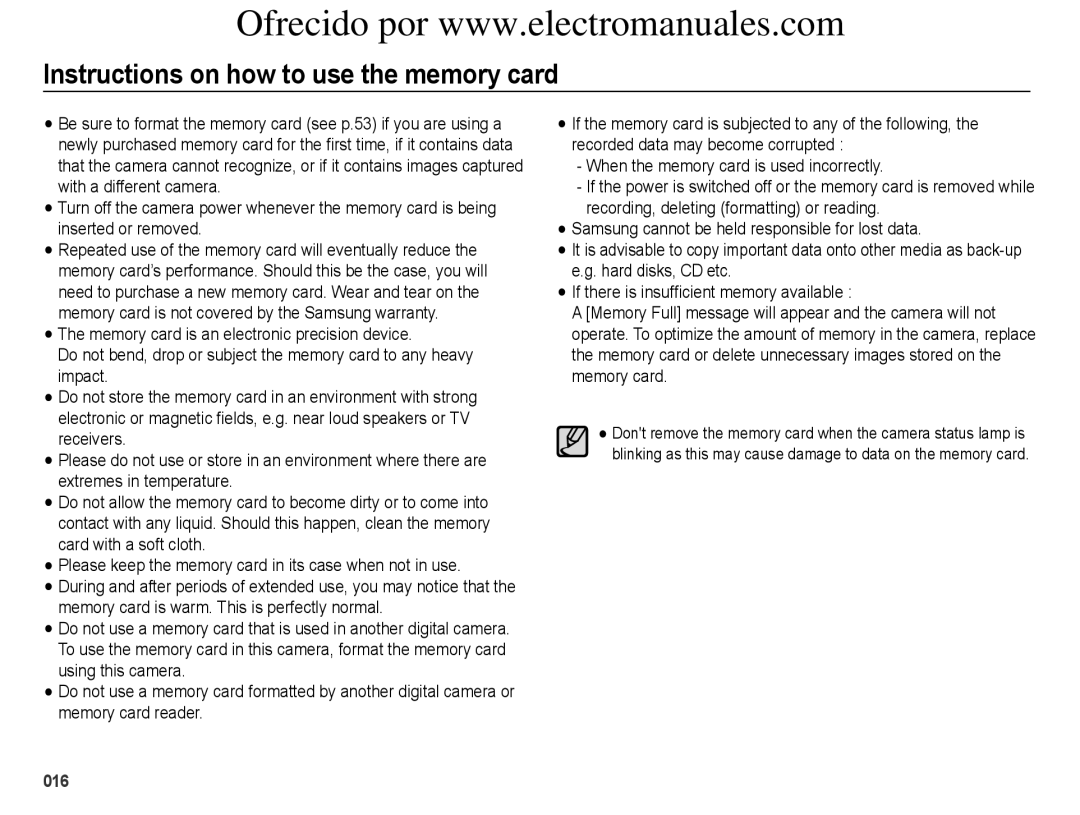 Samsung ES71, ES70 user manual Instructions on how to use the memory card, When the memory card is used incorrectly 