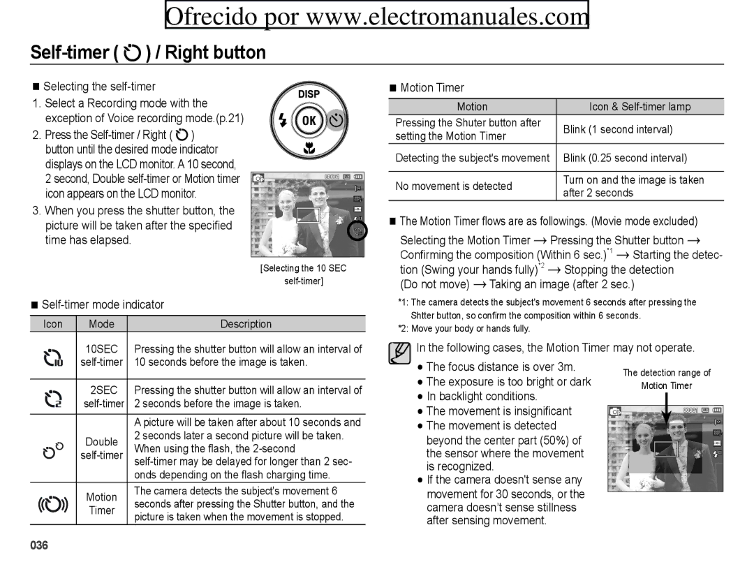 Samsung ES71, ES70 user manual Self-timer mode indicator, Motion Timer, Do not move Ã Taking an image after 2 sec 