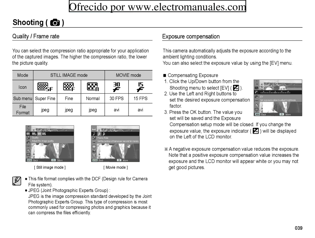 Samsung ES70, ES71 Compensating Exposure Click the Up/Down button from, Factor Press the OK button. The value you 