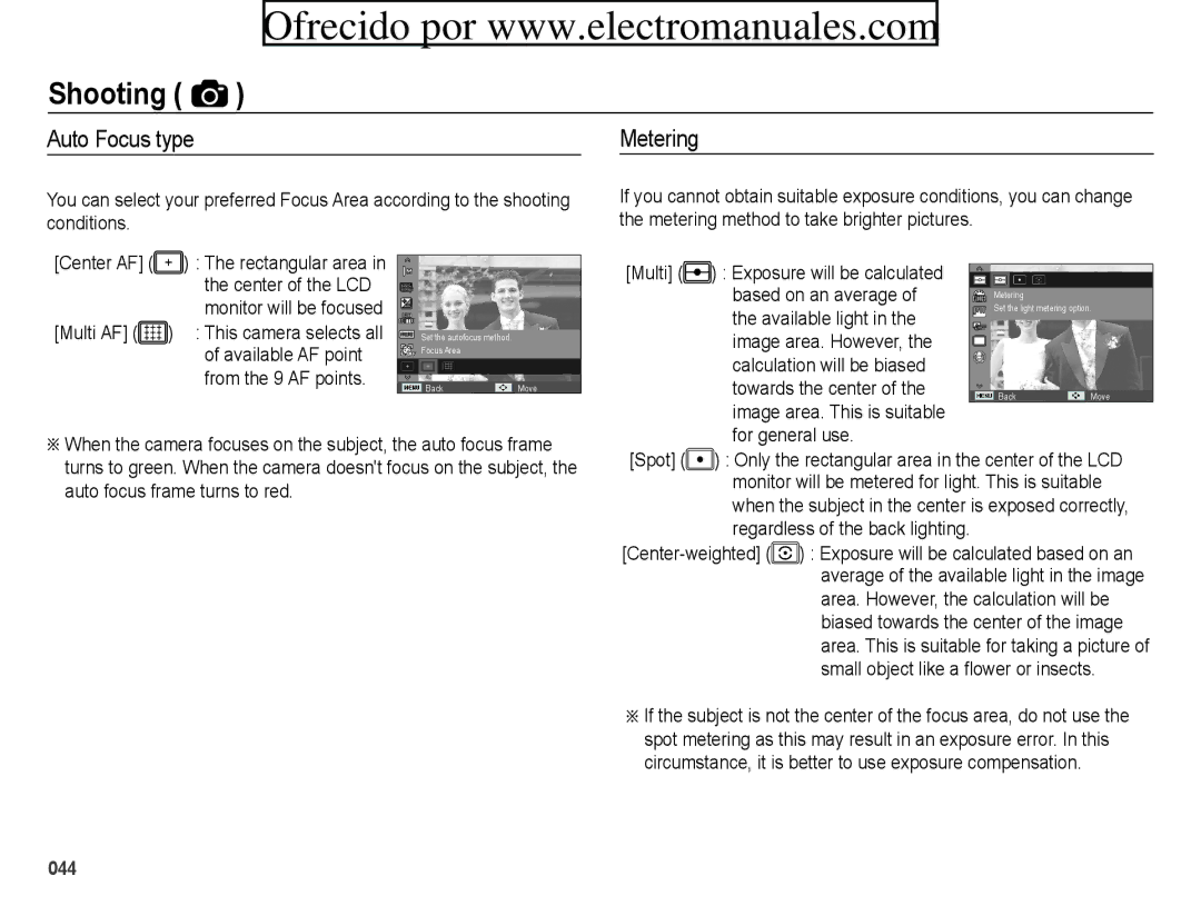 Samsung ES71, ES70 user manual Auto Focus type Metering, Multi AF, This camera selects all 