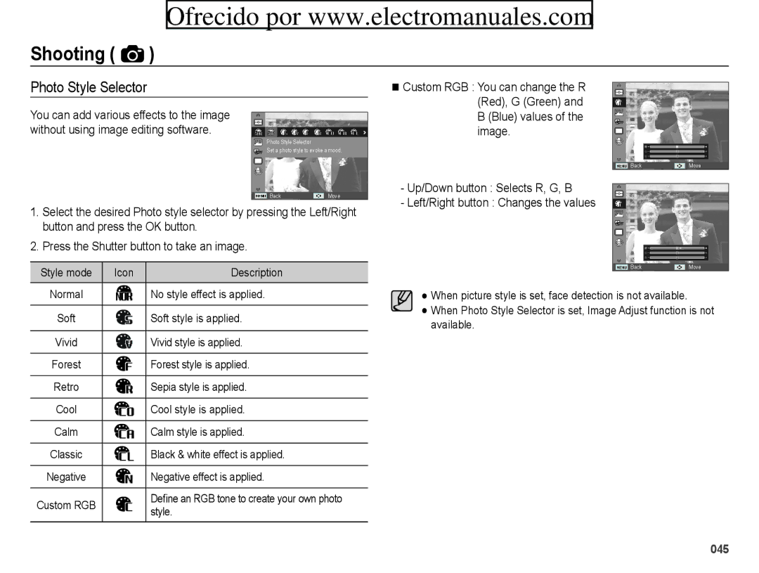 Samsung ES70, ES71 user manual Photo Style Selector 