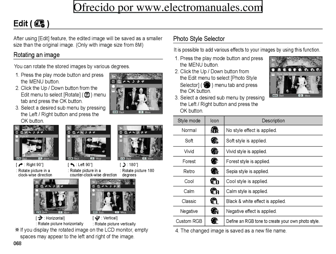 Samsung ES71, ES70 user manual Rotating an image 