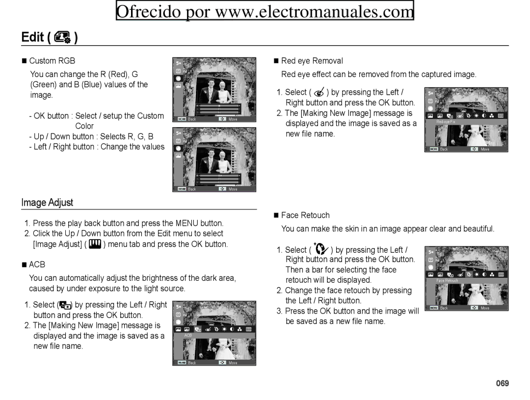 Samsung ES70, ES71 user manual New file name, Image Adjust, Face Retouch, Caused by under exposure to the light source 