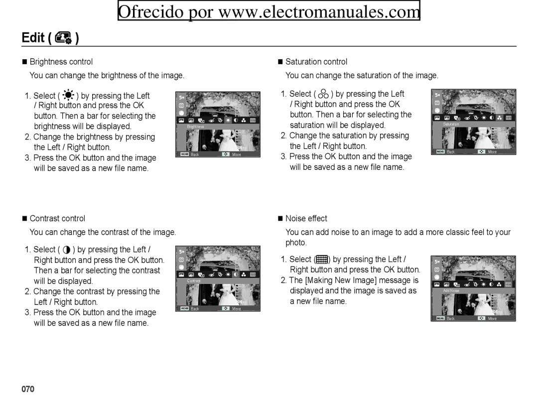 Samsung ES71, ES70 user manual Brightness will be displayed, Then a bar for selecting the contrast Will be displayed 