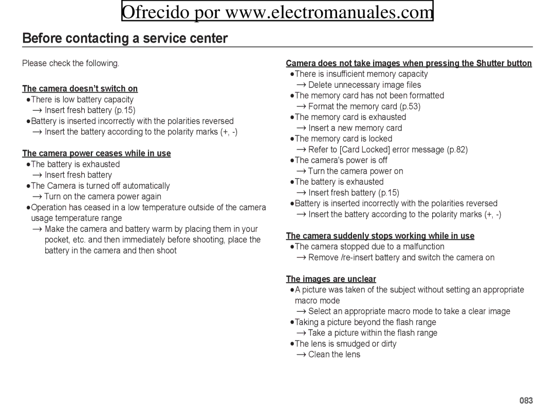 Samsung ES70, ES71 user manual Before contacting a service center, Please check the following 