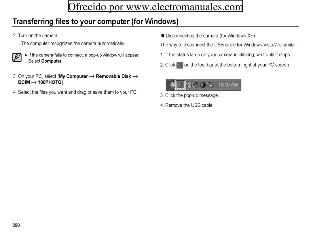 Samsung ES71, ES70 user manual Click the pop-up message Remove the USB cable 