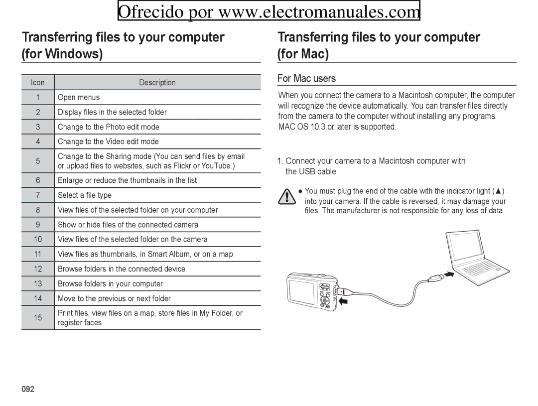 Samsung ES71, ES70 user manual Transferring files to your computer for Mac, For Mac users 